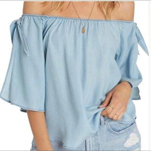 Billabong Blues Baby Off Shoulder Split Sleeve Chambray Top Size large